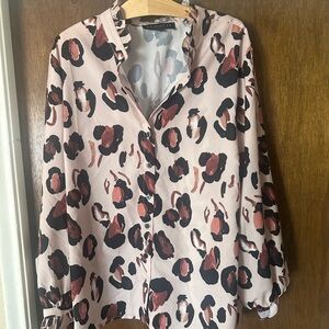 Eloquii Pink and Black Animal Print Button-Down Shirt